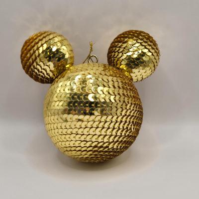 LOT 140A: Sequined Mickey Mouse Head Ornament, Miniature Genuine Pewter Mickey Mouse Statue, & Mickey Mouse Paper Garland