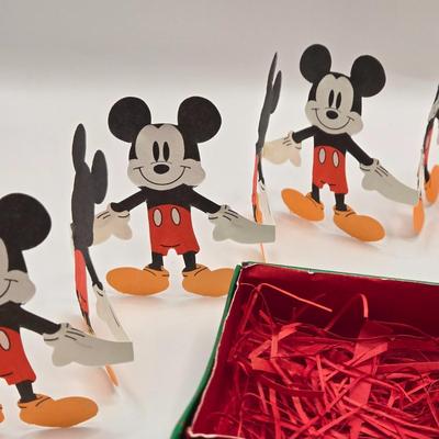LOT 140A: Sequined Mickey Mouse Head Ornament, Miniature Genuine Pewter Mickey Mouse Statue, & Mickey Mouse Paper Garland
