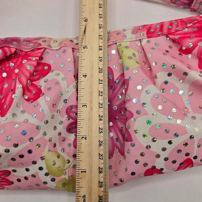 LOT 141L: Gently Worn Unlisted Dress Sandals Size 7.5, Sequined Handbag, & Bath & Body Works Handbag