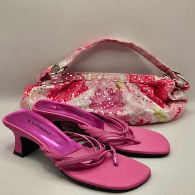 LOT 141L: Gently Worn Unlisted Dress Sandals Size 7.5, Sequined Handbag, & Bath & Body Works Handbag