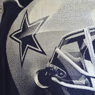 LOT 147B: Three Dallas Cowboy Blankets : The One with the Man on it is 64x46, The One with the Helmet is 58x46, The One with the Star is...