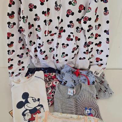 LOT 149A: Gently Worn Mickey Mouse Hooded Jacket, Two T-Shirts, One New with Tag, Tank Top, Two Lounge Pants, & Two Pair of Shorts
