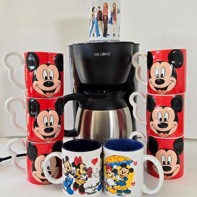 LOT 153L: Mr. Coffee Coffee Maker , Spice Girls Mug, 6 Mickey Mouse Mugs, & Two Minnie and Mickey Mugs