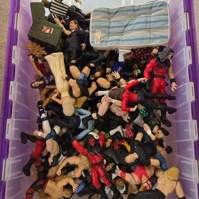 LOT 154B: " Are You Ready to Rumble...." Large Bin of Wrestler Toy Figures