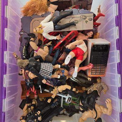 LOT 155B: "Are You Ready to Rumble ...." Act 2 ; Large Bin of Wrestler Toy Figures