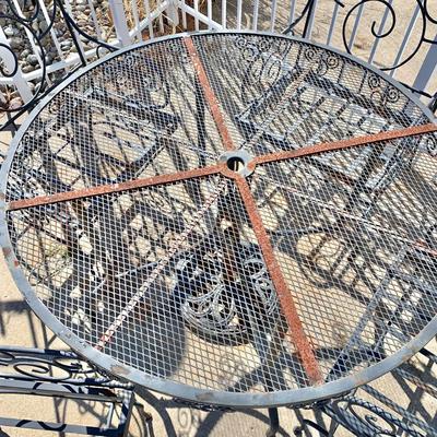 LOT 162 O: Disney's Mickey Mouse Wrought Iron Table w/ 4 Chairs & Black Metal Umbrella Stand