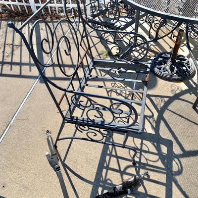 LOT 162 O: Disney's Mickey Mouse Wrought Iron Table w/ 4 Chairs & Black Metal Umbrella Stand