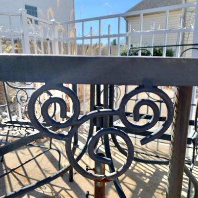 LOT 162 O: Disney's Mickey Mouse Wrought Iron Table w/ 4 Chairs & Black Metal Umbrella Stand