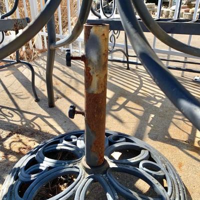 LOT 162 O: Disney's Mickey Mouse Wrought Iron Table w/ 4 Chairs & Black Metal Umbrella Stand