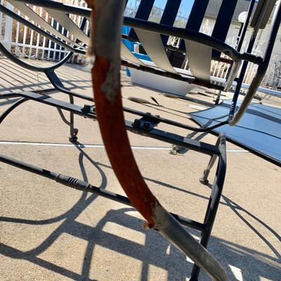 LOT 163 O: Wrought Iron Patio Set; Table & 4 Rocker Chairs