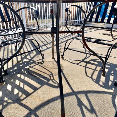 LOT 163 O: Wrought Iron Patio Set; Table & 4 Rocker Chairs