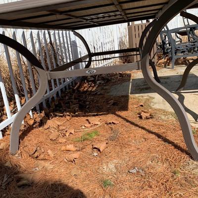 LOT 167 O: Hampton Bay Tile Patio & Side Table w/ Umbrella Stand