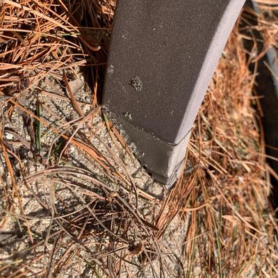 LOT 167 O: Hampton Bay Tile Patio & Side Table w/ Umbrella Stand