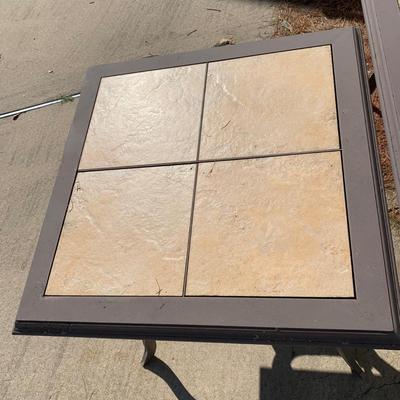 LOT 167 O: Hampton Bay Tile Patio & Side Table w/ Umbrella Stand