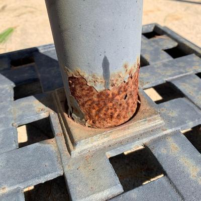 LOT 167 O: Hampton Bay Tile Patio & Side Table w/ Umbrella Stand