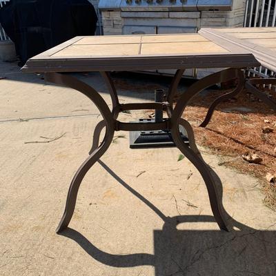 LOT 167 O: Hampton Bay Tile Patio & Side Table w/ Umbrella Stand