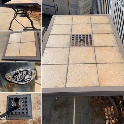 LOT 167 O: Hampton Bay Tile Patio & Side Table w/ Umbrella Stand
