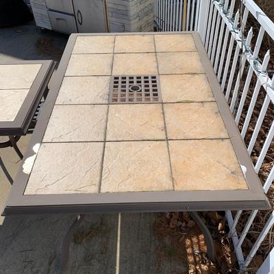 LOT 167 O: Hampton Bay Tile Patio & Side Table w/ Umbrella Stand