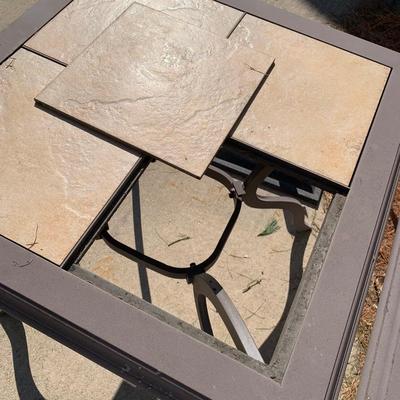 LOT 167 O: Hampton Bay Tile Patio & Side Table w/ Umbrella Stand