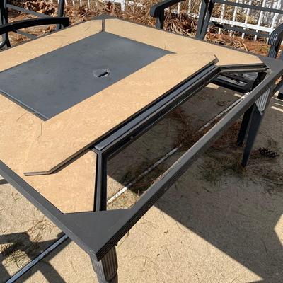 LOT 168 O: Hampton Bay Tile Top Fire Pit & Metal Lounge Chairs