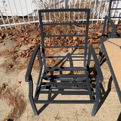 LOT 168 O: Hampton Bay Tile Top Fire Pit & Metal Lounge Chairs