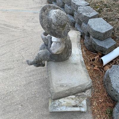 LOT 177 O: Cement / Plaster Lawn Decor; Girl w/ Basket on Bench