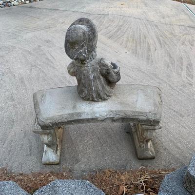 LOT 177 O: Cement / Plaster Lawn Decor; Girl w/ Basket on Bench
