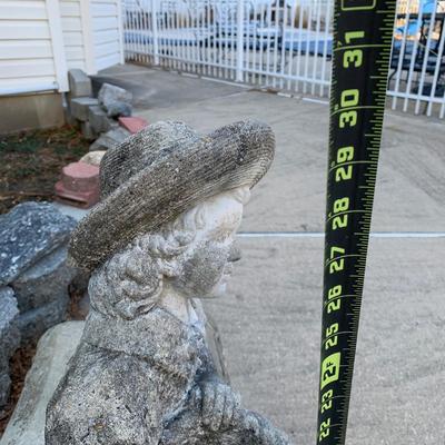 LOT 177 O: Cement / Plaster Lawn Decor; Girl w/ Basket on Bench