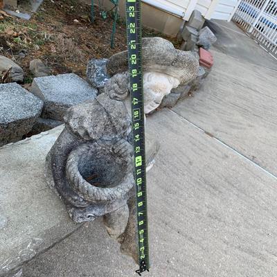 LOT 177 O: Cement / Plaster Lawn Decor; Girl w/ Basket on Bench