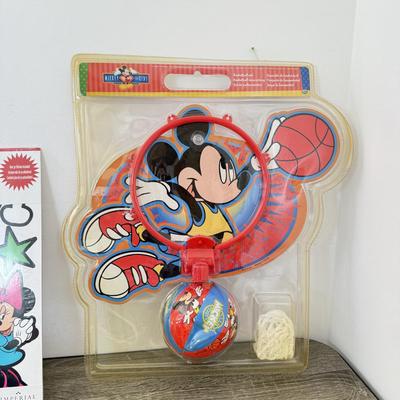 LOT 201A: Disney Kids' Collection: Braun Oral B Mickey Mouse Electric Toothbrush w/ NIP Heads, NIP Mickey Basketball Set, Wall...