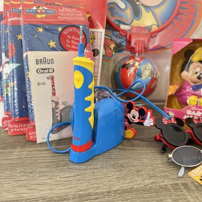 LOT 201A: Disney Kids' Collection: Braun Oral B Mickey Mouse Electric Toothbrush w/ NIP Heads, NIP Mickey Basketball Set, Wall...