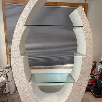 LOT 202B: 1980s Postmodern Sculpted White Stucco & Glass Shelf