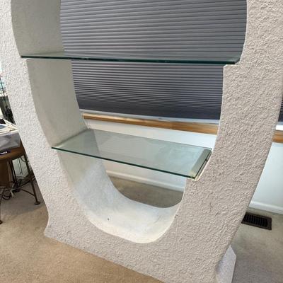 LOT 202B: 1980s Postmodern Sculpted White Stucco & Glass Shelf
