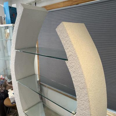 LOT 202B: 1980s Postmodern Sculpted White Stucco & Glass Shelf