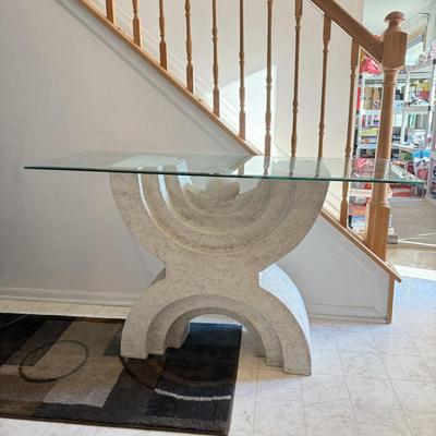 LOT 203B: 1980s Postmodern Sculpted White Stucco Glass Top Table