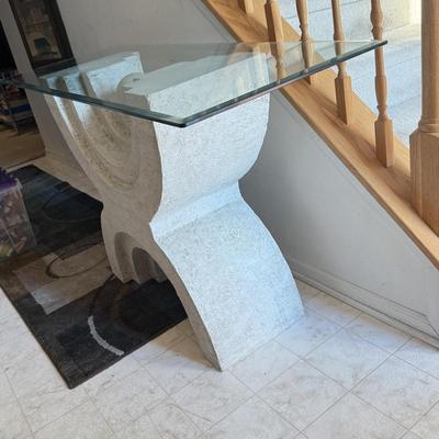 LOT 203B: 1980s Postmodern Sculpted White Stucco Glass Top Table