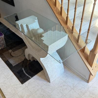 LOT 203B: 1980s Postmodern Sculpted White Stucco Glass Top Table