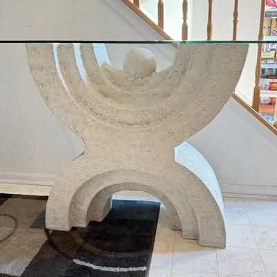 LOT 203B: 1980s Postmodern Sculpted White Stucco Glass Top Table