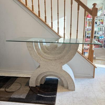 LOT 203B: 1980s Postmodern Sculpted White Stucco Glass Top Table