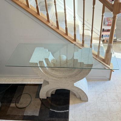 LOT 203B: 1980s Postmodern Sculpted White Stucco Glass Top Table