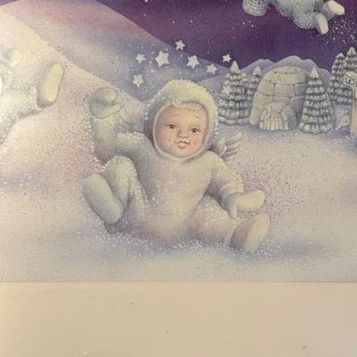 LOT 205B: Department 56 Snowbabies Collection: Framed Print & Mirrored Display Shelf