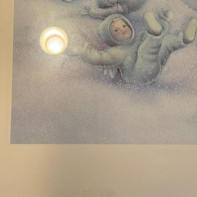 LOT 205B: Department 56 Snowbabies Collection: Framed Print & Mirrored Display Shelf