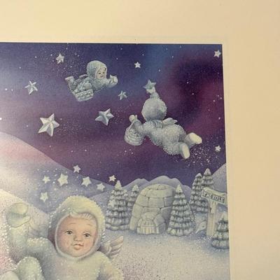 LOT 205B: Department 56 Snowbabies Collection: Framed Print & Mirrored Display Shelf