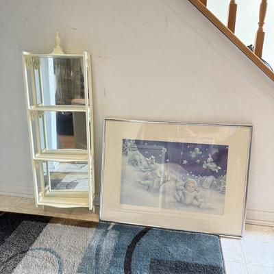 LOT 205B: Department 56 Snowbabies Collection: Framed Print & Mirrored Display Shelf