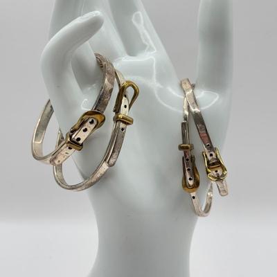 LOT 209J: 925 Taxco Mexico Sterling Silver Belt Buckle Hinged Bracelets (72.3g)