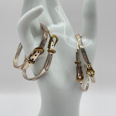 LOT 209J: 925 Taxco Mexico Sterling Silver Belt Buckle Hinged Bracelets (72.3g)