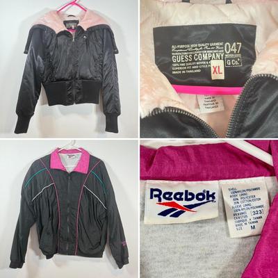 LOT 213B: Guess Fuzzy Pink Lined Jacket (XL) & Reebok Windbreaker (M)