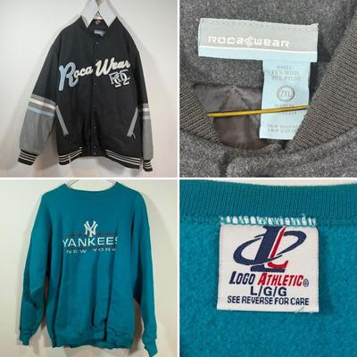 LOT 214A: 2XL Roca Wear Letter Jacket & Size Large NY Yankees Crew Neck Sweatshirt