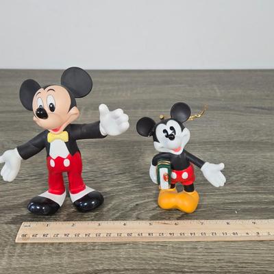 LOT 223B: Mickey Mouse Bobble Head with Original Box, Minnie Mouse Ceramic Figure , & Two Small Micky Mouse Figures