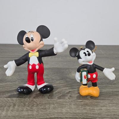 LOT 223B: Mickey Mouse Bobble Head with Original Box, Minnie Mouse Ceramic Figure , & Two Small Micky Mouse Figures